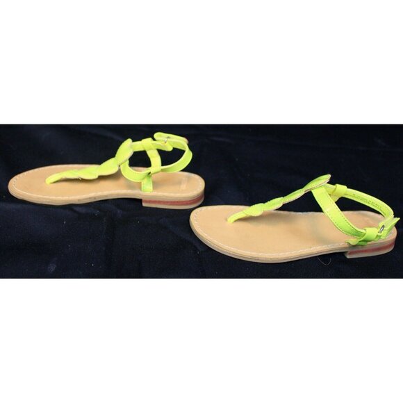 Gymboree Bright Ideas Neon Yellow Sandals sz 11 Puff Heart T-Shape Summer Beach - Picture 2 of 7